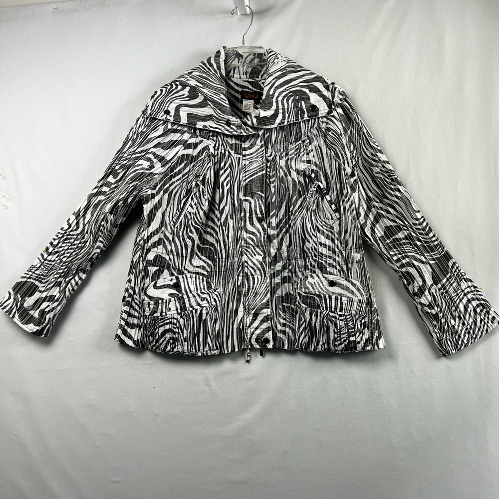 UbU Jacket Womens Small Zebra Print Black White Lightweight Front Zipper Pockets